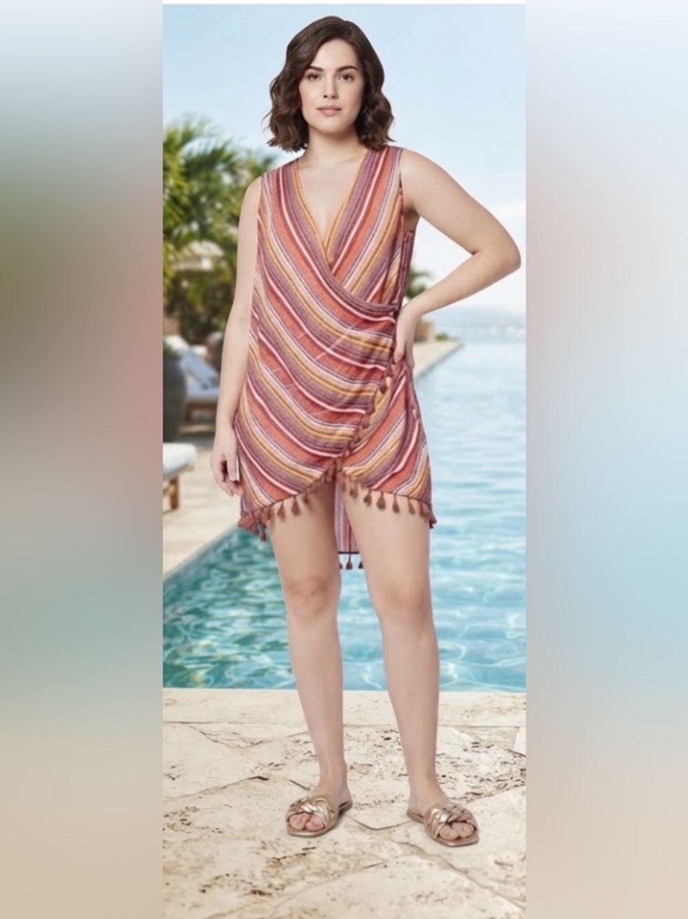 Venus Colorful Striped Wrap Swim Cover Up with Tassels